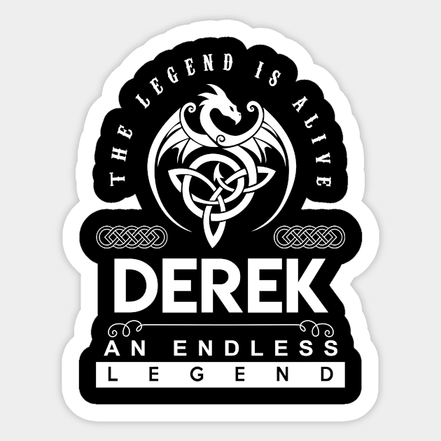 Derek Name T Shirt - The Legend Is Alive - Derek An Endless Legend Dragon Gift Item Sticker by riogarwinorganiza